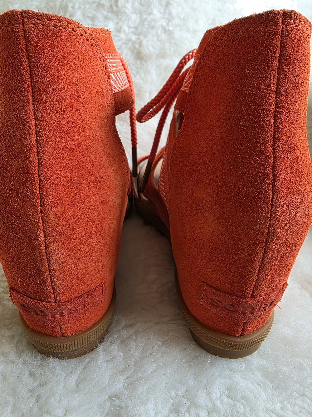 Sorel Orange Suede Lace-Up Strappy Wedge Sandal - Picture 4 of 8